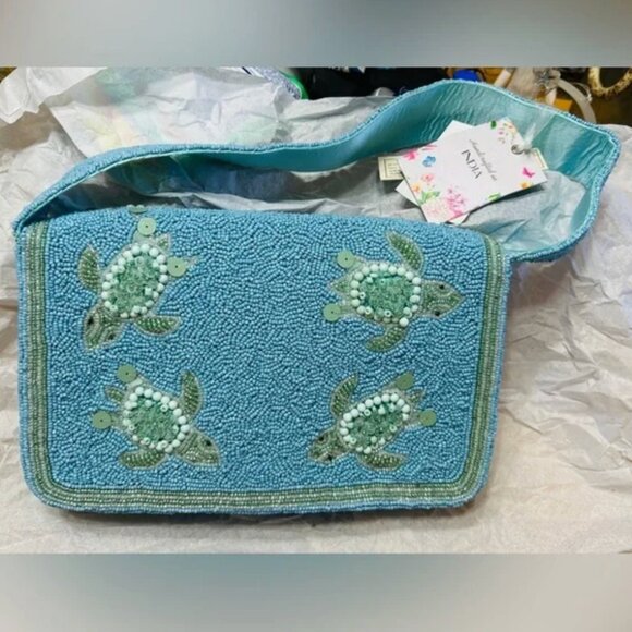 Handcrafted in India Tik Tok Viral Beaded Sea Turtle Shoulder Bag NWT - Picture 7 of 7